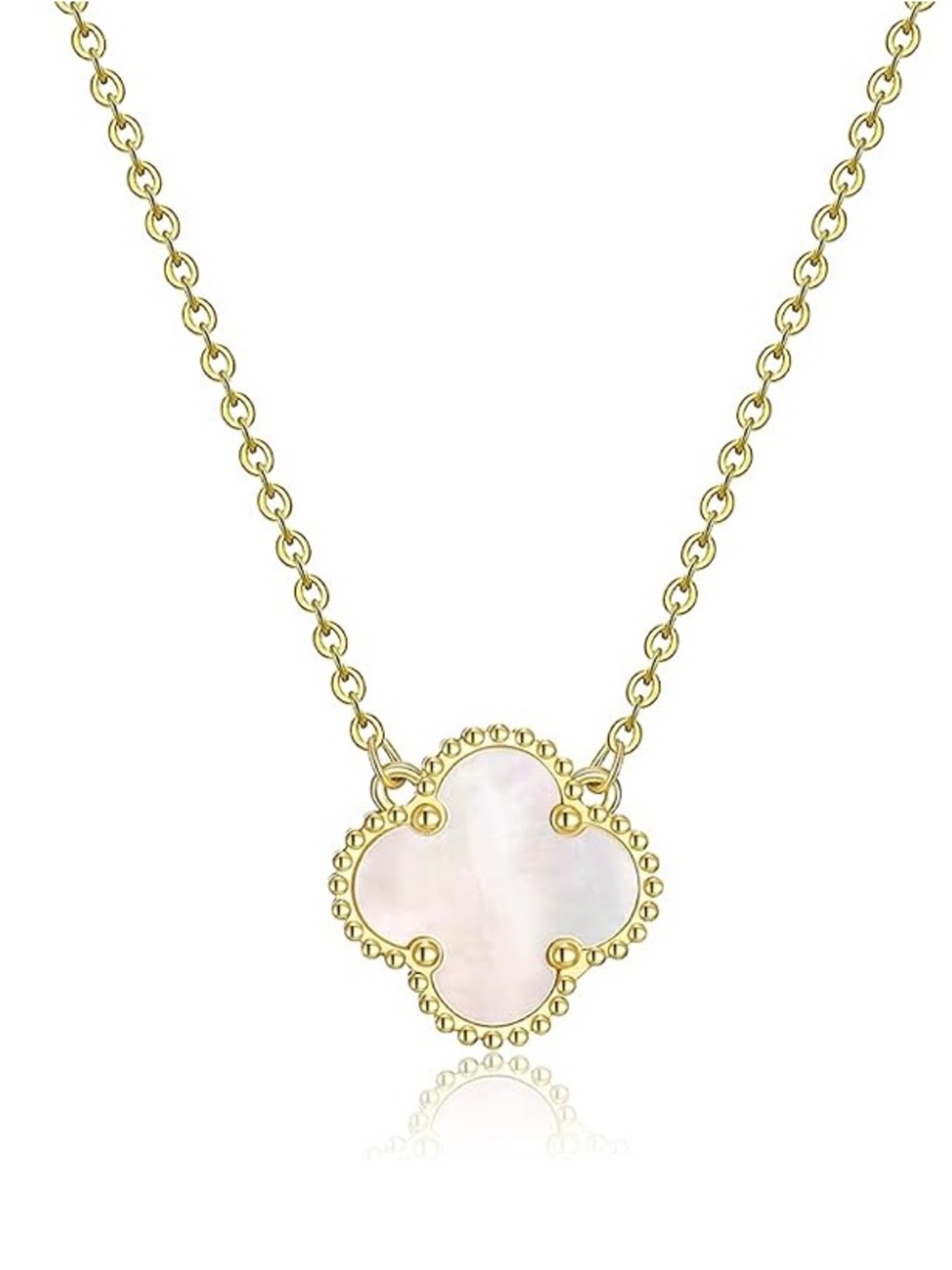 18K Gold Plated Mother of Pearl Clover Pendant Necklace - White